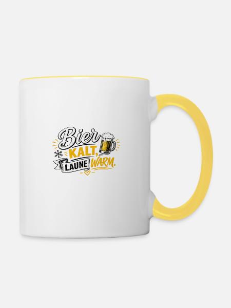 Bier Kalt, Laune Warm - Tasse zweifarbig - Weiß/Gelb