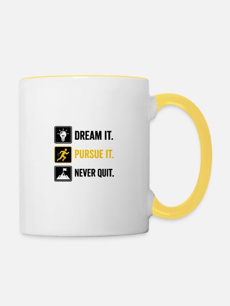 Verfolgt es: Run Think Rise - Tasse zweifarbig - Weiß/Gelb