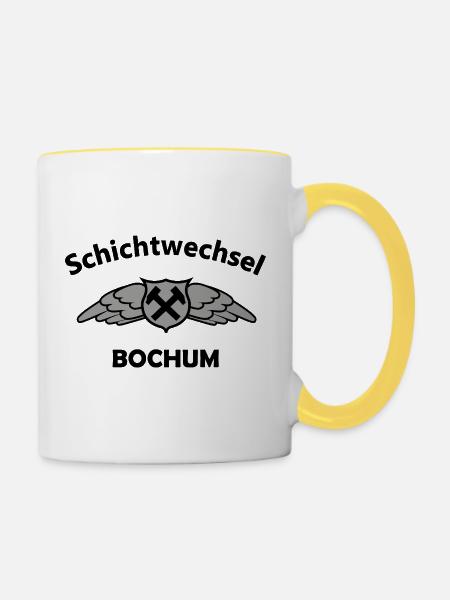 Flügelhammer Bochum Schicht Emblem - Tasse zweifarbig - Weiß/Gelb