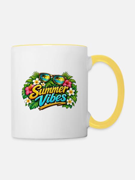 Sommervibes Paradies - Tasse zweifarbig - Weiß/Gelb