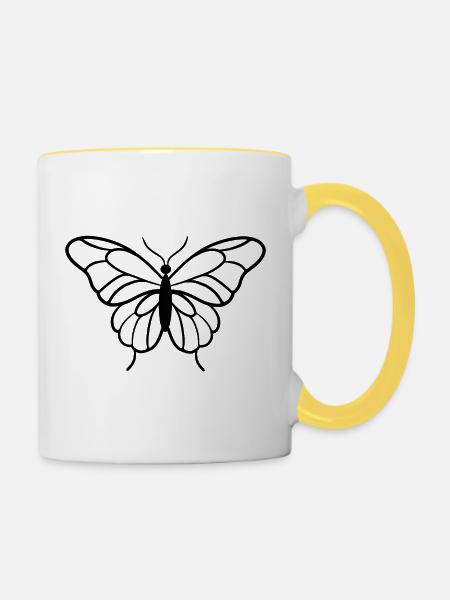 Schmetterling_schwarz - Tasse zweifarbig - Weiß/Gelb