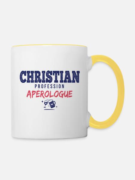 Christian Aperologue – Humor Apéro - Tasse zweifarbig - Weiß/Gelb