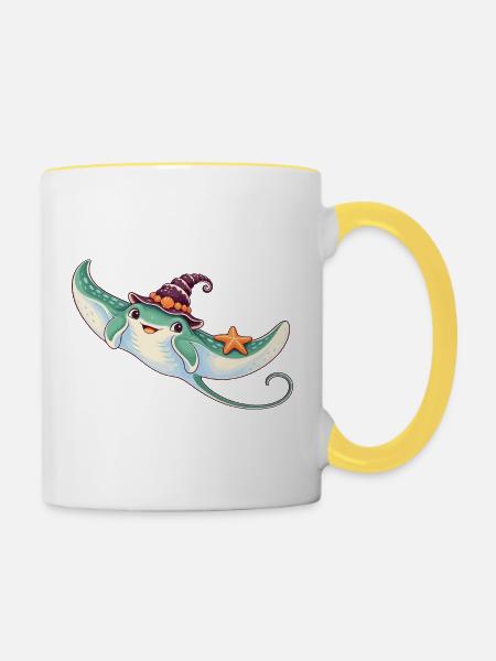 Mantarochen mit Muschelhexenhut - Tasse zweifarbig - Weiß/Gelb