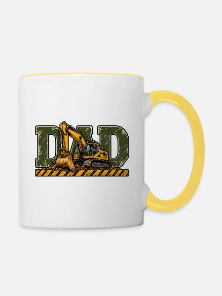 Dad Bagger – Geschenk für Baggerfahrer - Tasse zweifarbig - Weiß/Gelb