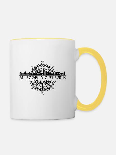 Münster Kompass Stadtansicht - Tasse zweifarbig - Weiß/Gelb