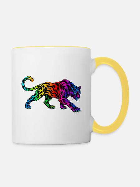 Stammes-Regenbogenpanther - Tasse zweifarbig - Weiß/Gelb