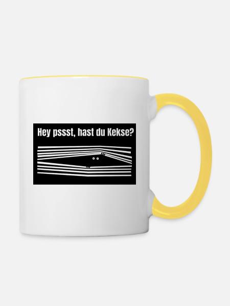 Hey_psst-_Hast_Du_Kekse- - Tasse zweifarbig - Weiß/Gelb