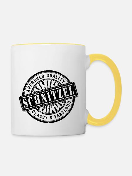Schnitzel Stamp - Tasse zweifarbig - Weiß/Gelb