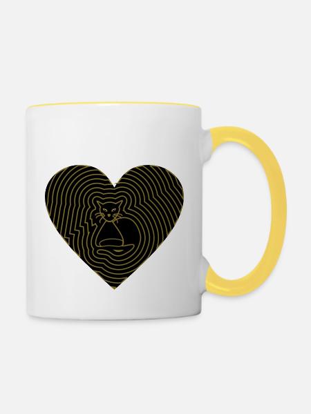 Katzenliebe - Tasse zweifarbig - Weiß/Gelb