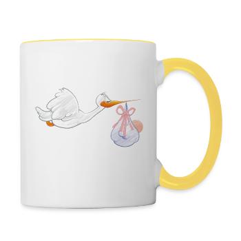 Bébé et cigogne - Mug contrasté - blanc/jaune - Droite