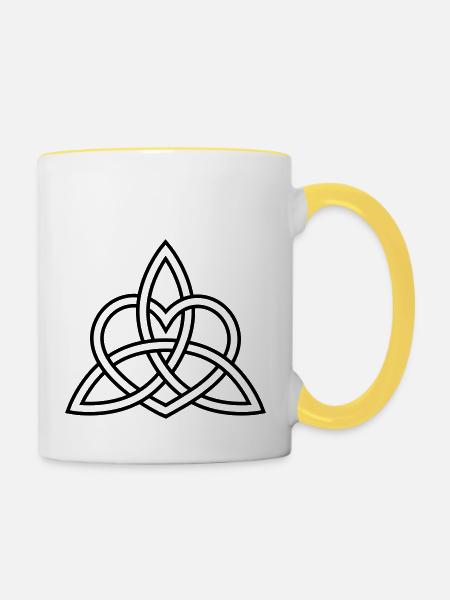 Triquetra coeur noeud celtique triangle amoureux - Mug contrasté - blanc/jaune