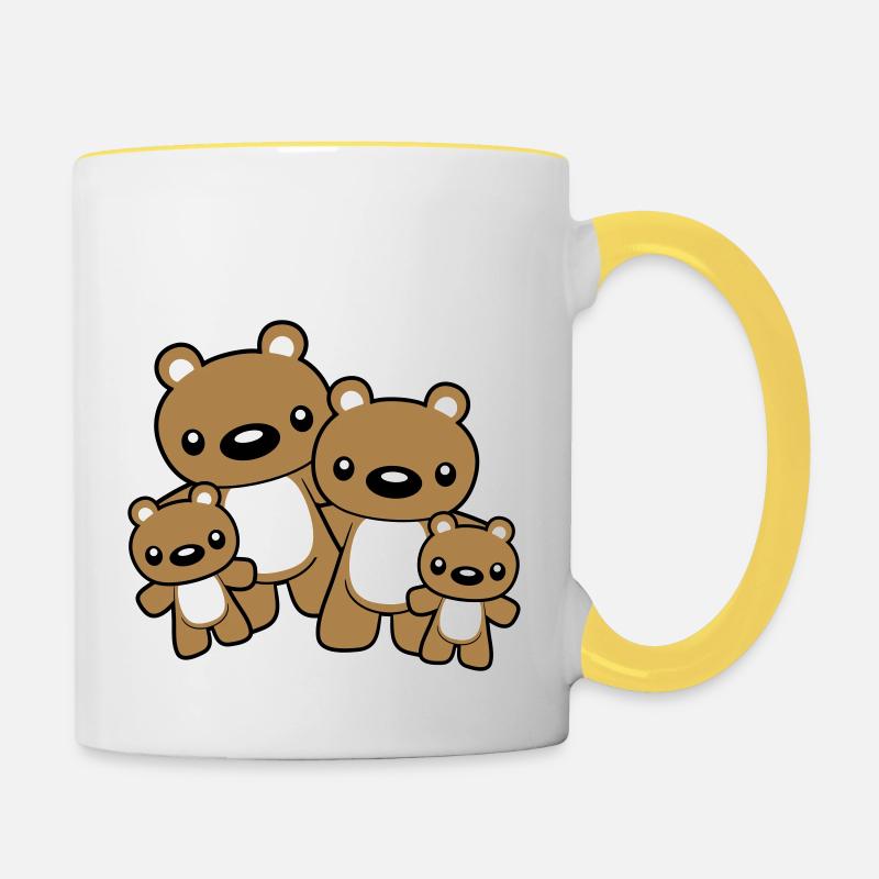 Famille d'ours avec 2 petits enfants - Mug contrasté - blanc/jaune
