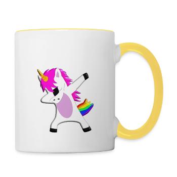 The Dabbing Unicorn - tanzendes Einhorn - Tasse zweifarbig - Weiß/Gelb - Rechts