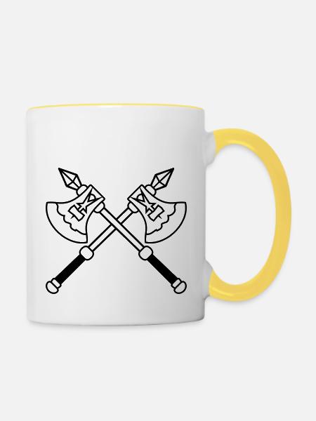 Gekreuzte Krieger Aexte - Tasse zweifarbig - Weiß/Gelb