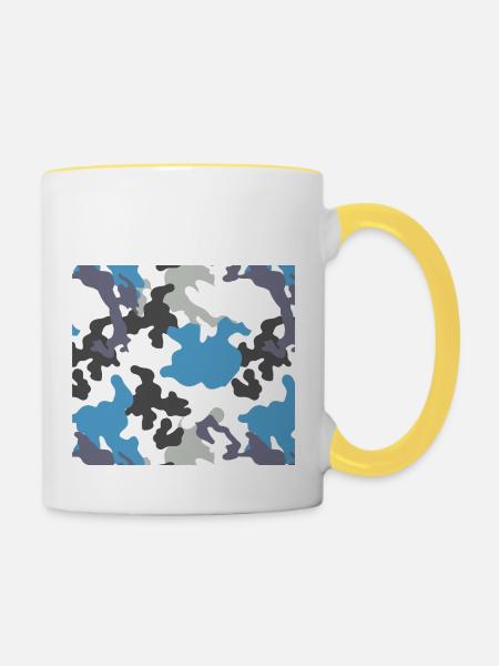 Camouflage Blau Muster - Tasse zweifarbig - Weiß/Gelb