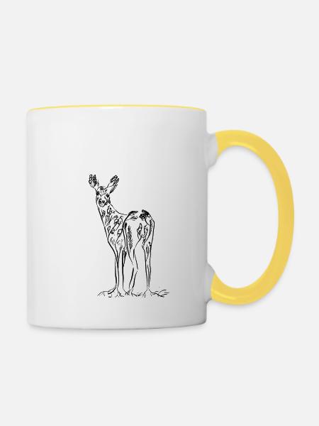 Eichelhirsch schwarz - Tasse zweifarbig - Weiß/Gelb