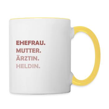 Ehefrau Mutter Ärztin Heldin Muttertag Mama Heldin - Tasse zweifarbig - Weiß/Gelb - Rechts