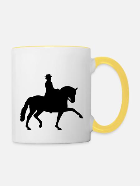 Dressurreiterin klassisch Silhouette - Tasse zweifarbig - Weiß/Gelb