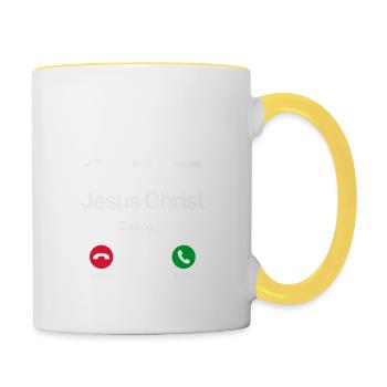 Jesus ruft - Akzeptiert Jesus in eurem Leben - Tasse zweifarbig - Weiß/Gelb - Rechts