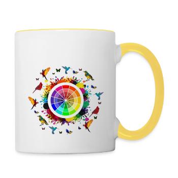 Explosion von Regenbogen, Regenbogen, Regenbogen-t-Shirts - Tasse zweifarbig - Weiß/Gelb - Rechts