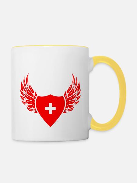 Schweizer Wappen - Tasse zweifarbig - Weiß/Gelb