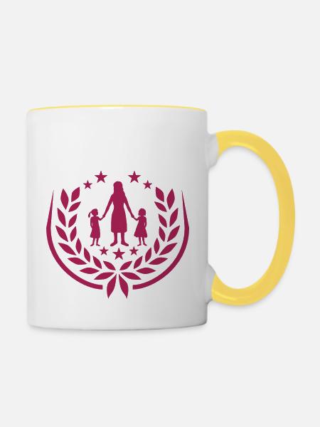 Logo 2 Töchter Mutter - Tasse zweifarbig - Weiß/Gelb