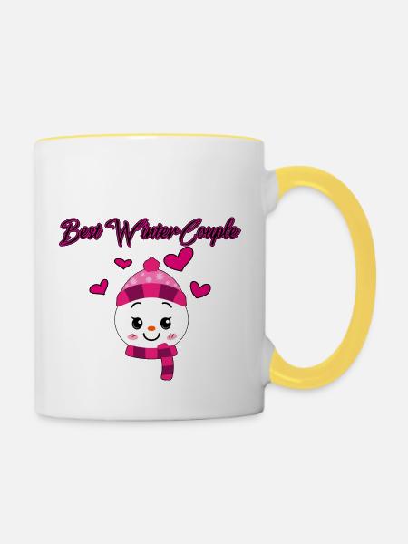 Hivers en couple - Mug contrasté - blanc/jaune