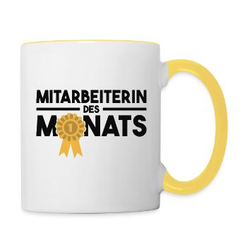 Mitarbeiterin des Monats Auszeichnung Arbeit Job - Tasse zweifarbig - Weiß/Gelb - Rechts