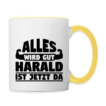 Alles wird gut Harald ist jetzt da - Tasse zweifarbig - Weiß/Gelb - Rechts