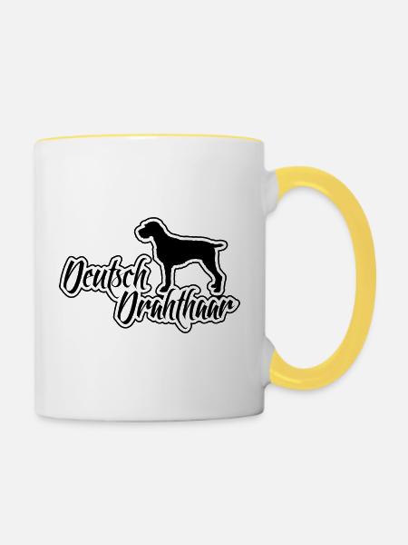 DEUTSCH DRAHTHAAR Hunderasse Jagdhunde Wilsigns - Tasse zweifarbig - Weiß/Gelb