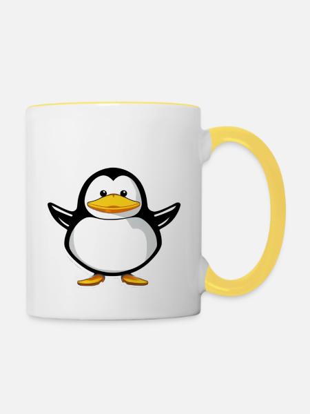 Pinguin Cartoon süß Pingu Tier lustig comic 6 - Tasse zweifarbig - Weiß/Gelb