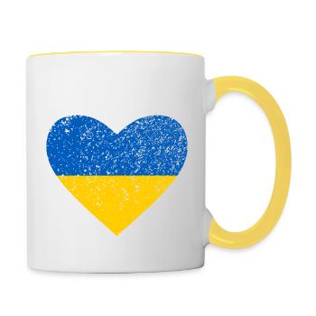 Ukraine, blue and yellow heart - Contrasting Mug - white/yellow - Right