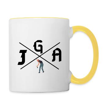 JGA Premium Shop - betreuender Mann mit Bier - Tasse zweifarbig - Weiß/Gelb - Rechts