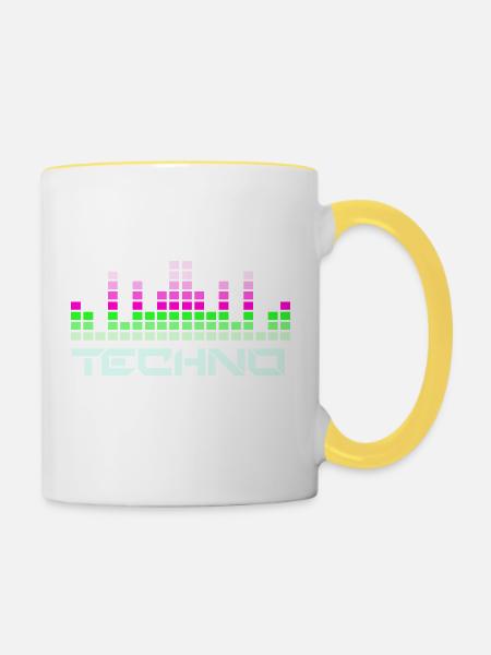 Techno-Musik - Tasse zweifarbig - Weiß/Gelb