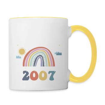 Die Welt zu einem besseren Ort machen seit 2007, 16. - Tasse zweifarbig - Weiß/Gelb - Rechts
