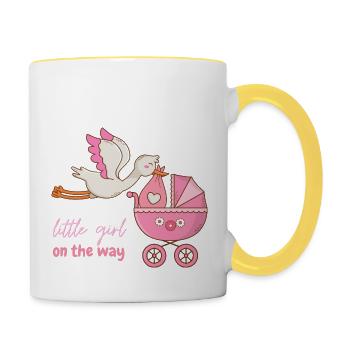 Little girl on the way with stork - Contrasting Mug - white/yellow - Right