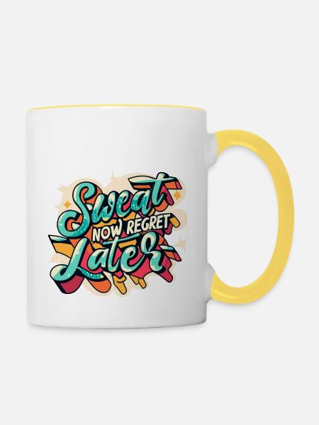Jetzt schwitzen, später bereuen - Tasse zweifarbig - Weiß/Gelb