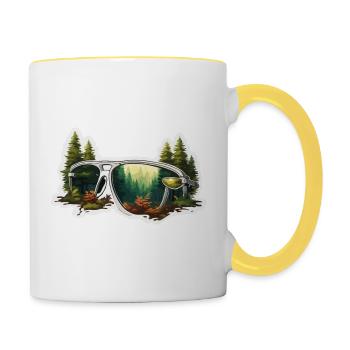 Sonnenbrille / Reflektion / Wald / Spiegelung - Tasse zweifarbig - Weiß/Gelb - Rechts