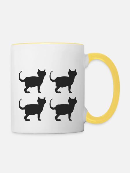 schwarze katzen 4fach - Tasse zweifarbig - Weiß/Gelb