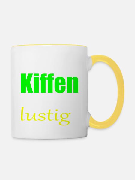 Kiffen macht lustig - Tasse zweifarbig - Weiß/Gelb