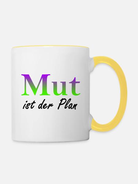 Mut ist der Plan - Tasse zweifarbig - Weiß/Gelb