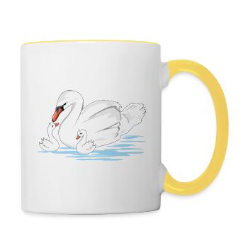 White swan mom and her two babies - Contrasting Mug - white/yellow - Right