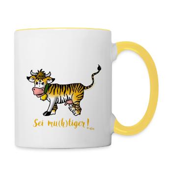 mutig - Tasse zweifarbig - Weiß/Gelb - Rechts