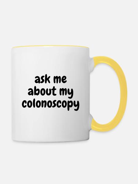 Ask me about my colonoscopy - Contrasting Mug - white/yellow