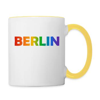 Berliner Regenbogen Text - Tasse zweifarbig - Weiß/Gelb - Rechts