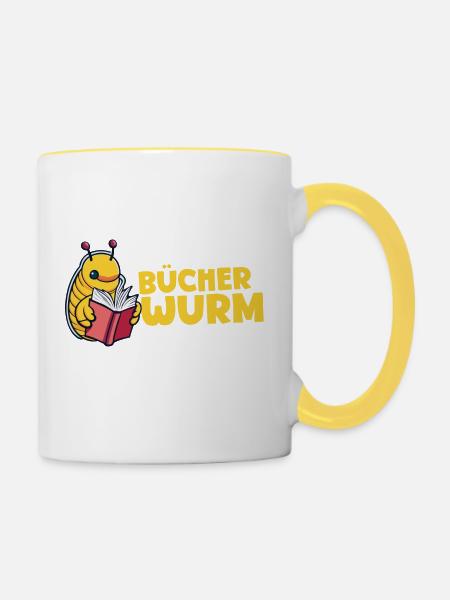 Bücherwurm - Tasse zweifarbig - Weiß/Gelb