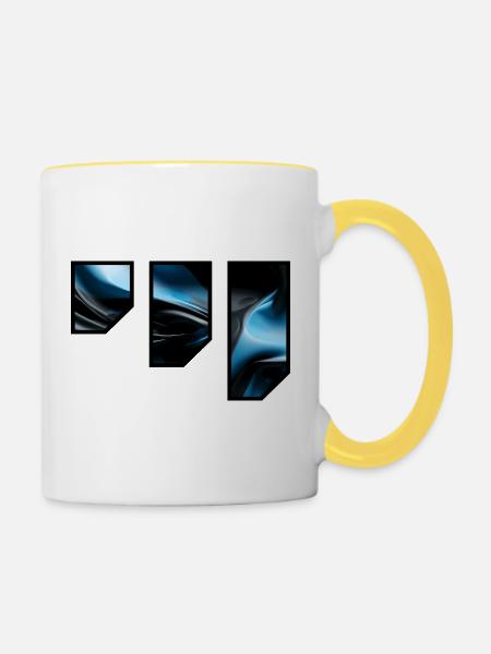 Fließendes Blau Schwarz Abstraktes Muster - Tasse zweifarbig - Weiß/Gelb