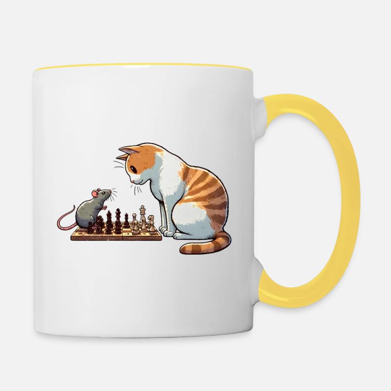 Chat ludique et souris Oeil Illustration - Mug contrasté - blanc/jaune