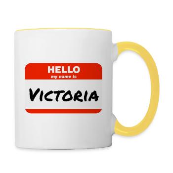 Hello My Name Is Victoria Étiquette Étiquette - Mug contrasté - blanc/jaune - Droite