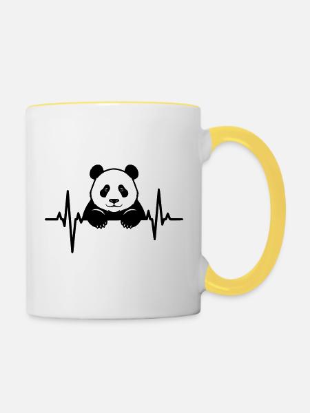 Panda im EKG – Süßes Tierdesign - Tasse zweifarbig - Weiß/Gelb